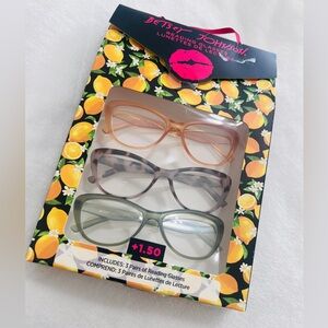 Betsey Johnson 1.50  Reading Glasses Set - Orange, Green ^ Tortoise